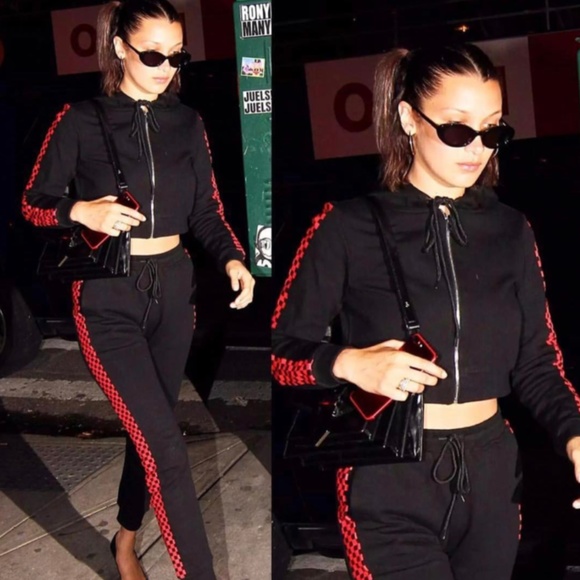 nike red and black checkered tracksuit